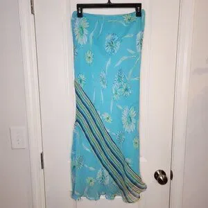 Sharon Anthony | Skirts | Sharon Anthony Silk Blue Floral Y2k Maxi ...